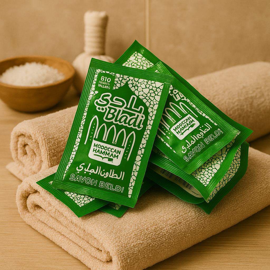 Lot de 5 savons Beldi en sachet – Savon noir traditionnel du Maroc