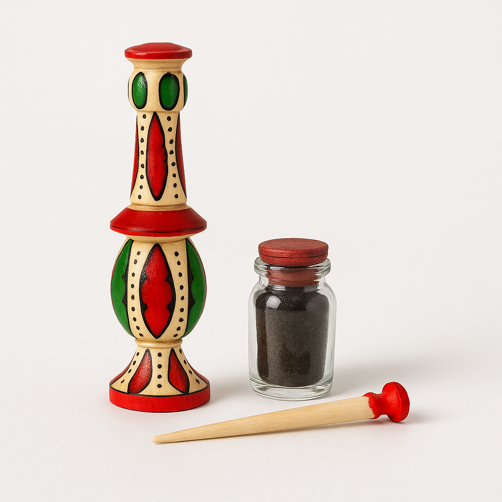 Marokkanischer Khol mit Behälter – Traditionelles Augenpulver inkl. Applikator und Kajal Pulver