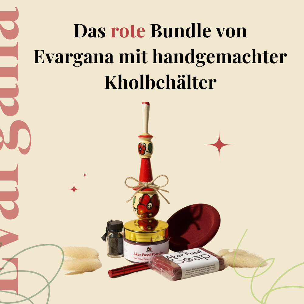 Aker Fassi Beauty Bundle – Rotes Ritual Set | Seife, Pulver, Lippenfarbe mit doppelter Pinsel & Khol Set