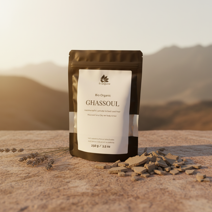 Ghassoul Stein (Rhassoul) – Reine marokkanische Lavaerde für Haut & Haar | 100 % Natur | 250 g