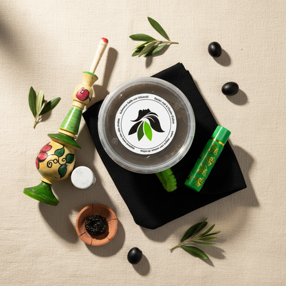 Grünes Marokkanisches Beauty & Hammam Bundle – Khol, Schwarze Seife, Kessa & Magischer Lippenstift | Evargana