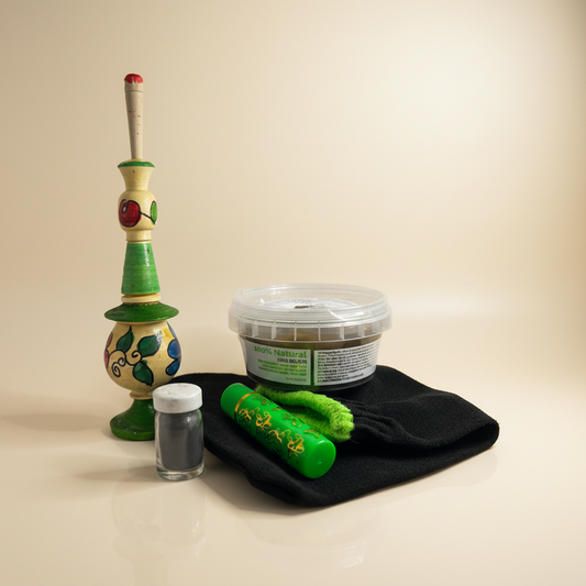 Grünes Marokkanisches Beauty & Hammam Bundle – Khol, Schwarze Seife, Kessa & Magischer Lippenstift | Evargana