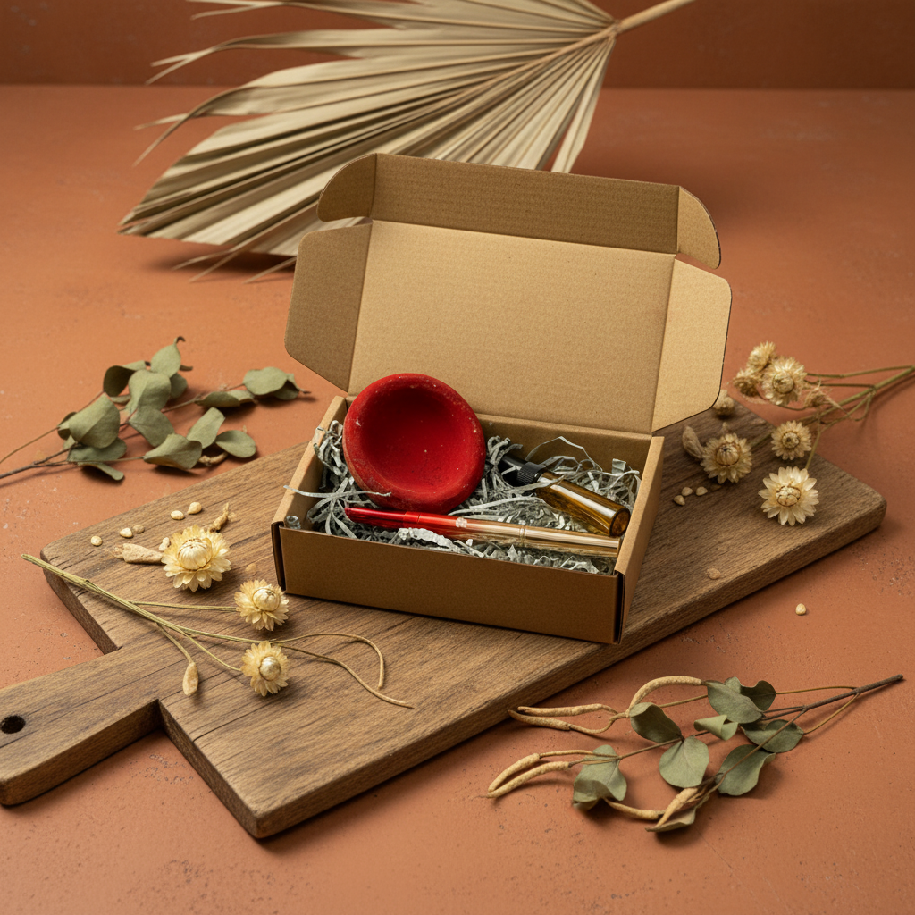 Aker Fassi Beauty Set – Traditionelles Lippen- & Rougepulver inkl. doppelseitigem Lippenpinsel & Rosenwasser