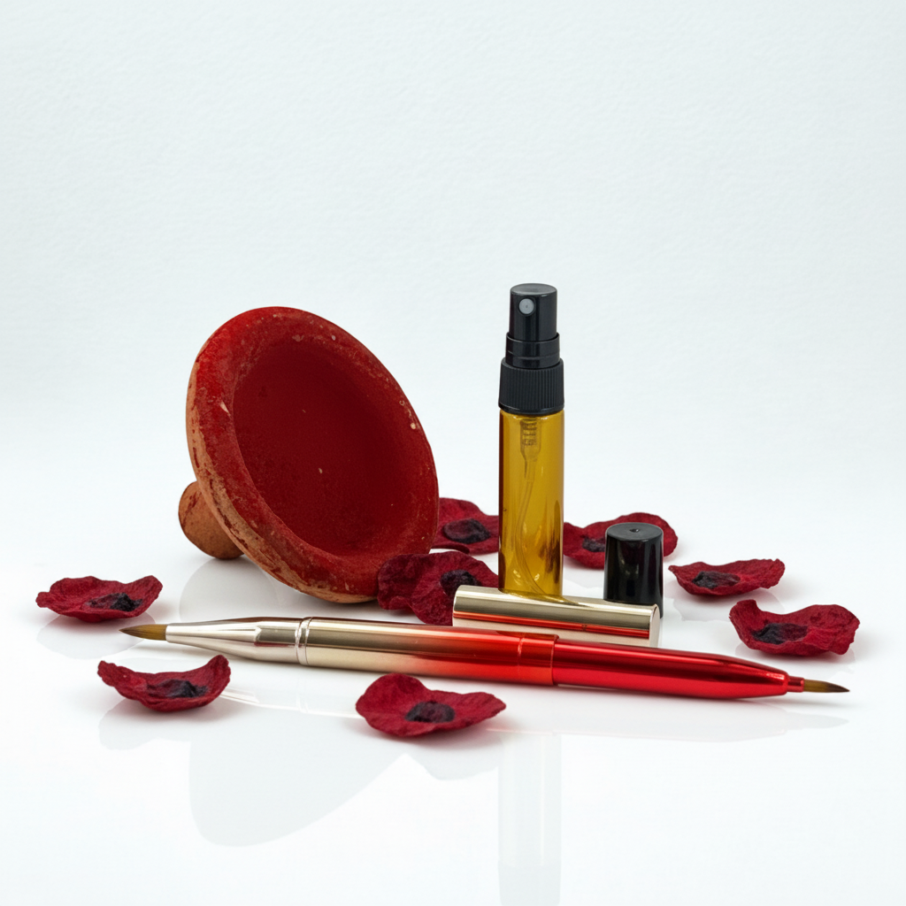 Aker Fassi Beauty Set – Traditionelles Lippen- & Rougepulver inkl. doppelseitigem Lippenpinsel & Rosenwasser