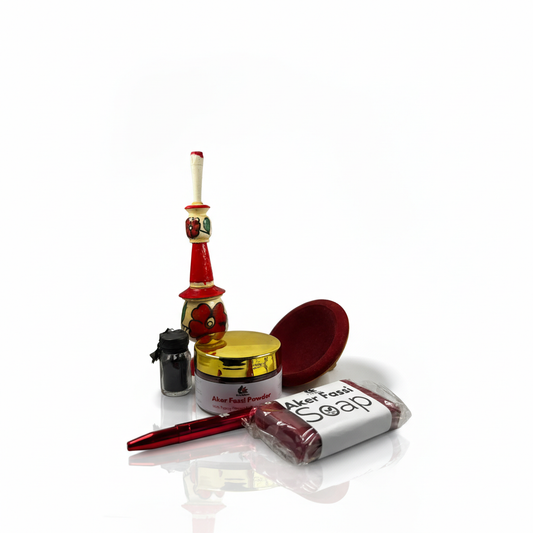 Aker Fassi Beauty Bundle – Rotes Ritual Set | Seife, Pulver, Lippenfarbe mit doppelter Pinsel & Khol Set