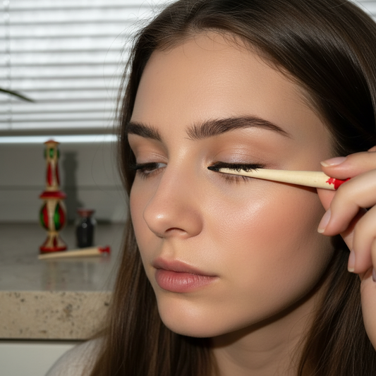 Marokkanischer Khol mit Behälter – Traditionelles Augenpulver inkl. Applikator und Kajal Pulver