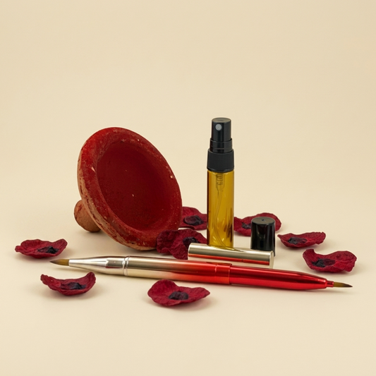Aker Fassi Beauty Set – Traditionelles Lippen- & Rougepulver inkl. doppelseitigem Lippenpinsel & Rosenwasser
