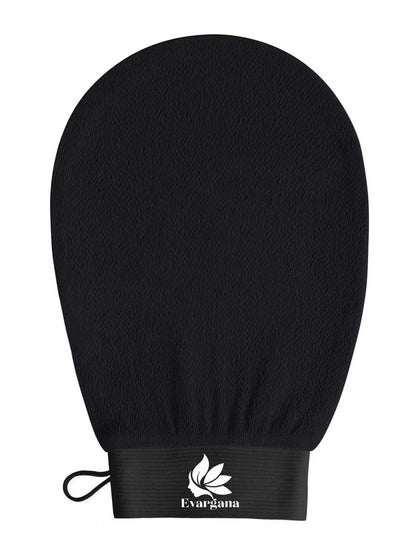 EVARGANA Kessa Peelinghandschuh – Marokkanischer Hammam-Handschuh schwarz mit EVARGANA Logo
